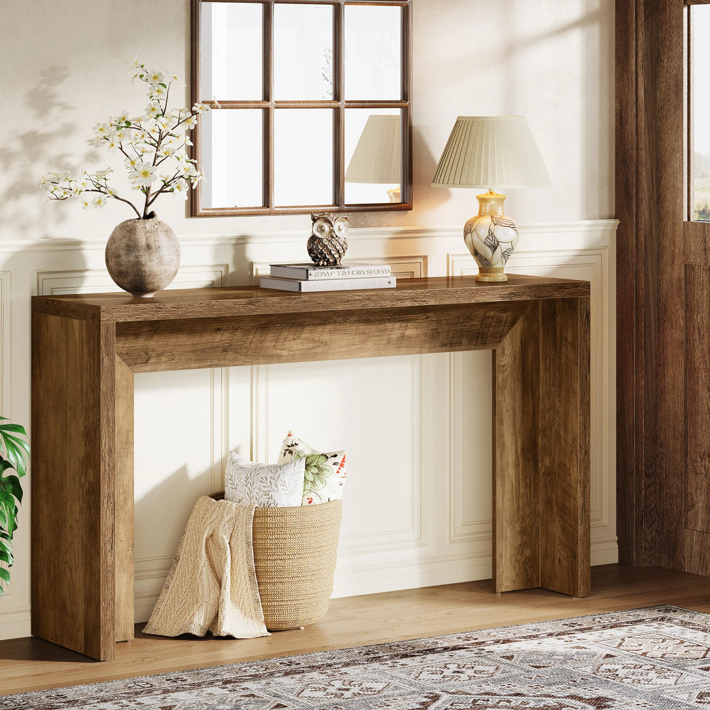 Farmhouse Console Table, 55-Inch Wooden Sofa Table for Entryway, Foyer, Hallway, Living Room