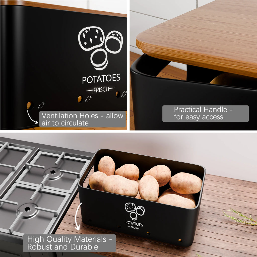 3-Piece Vegetable Storage Box Set, Potato, Onion and Garlic  Kitchen Countertops, With Lid Metal