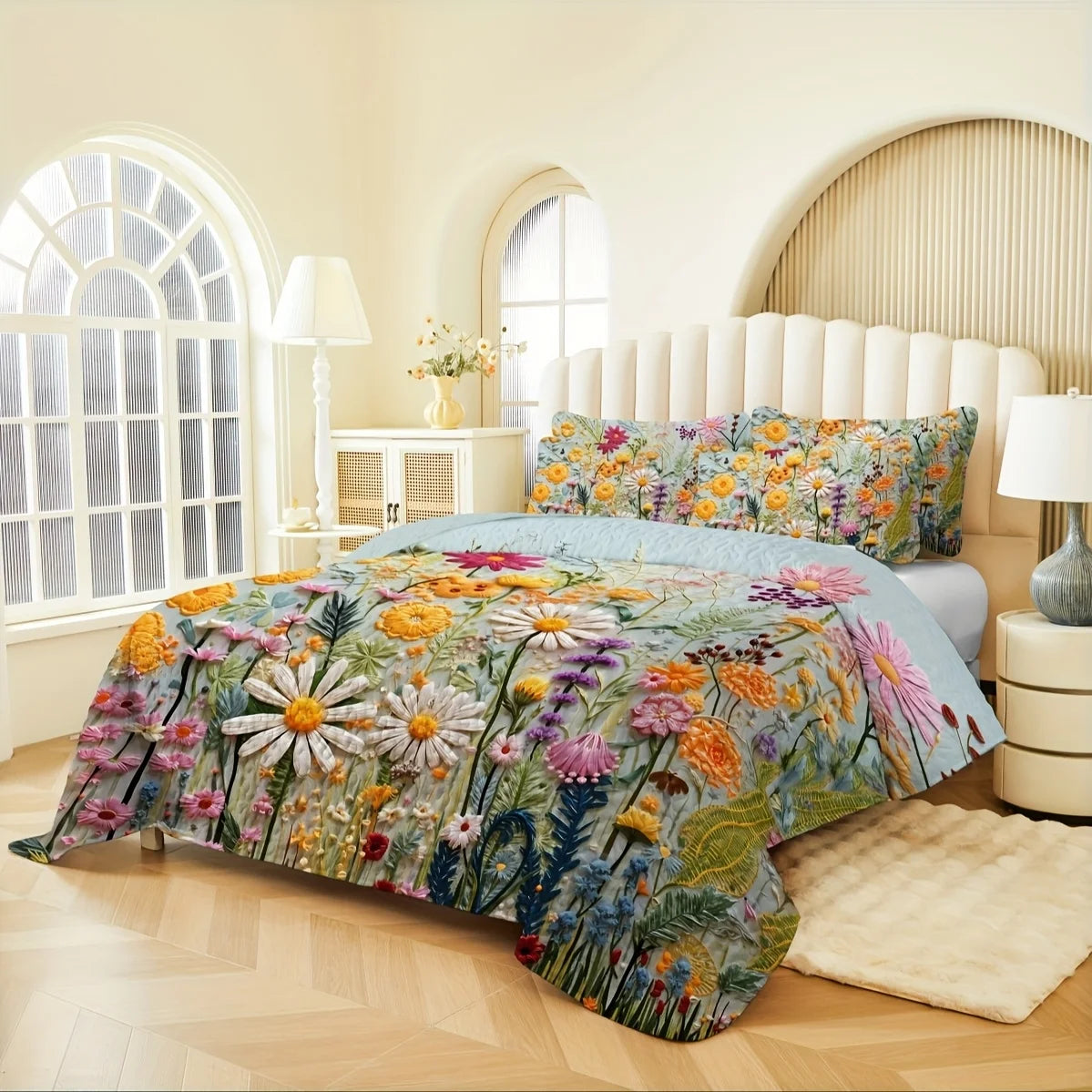 2/3pcs Floral Lightweight Comforter Quilt Set Queen King Twin Full Size Boho Soft Breathable Microfiber Reversible