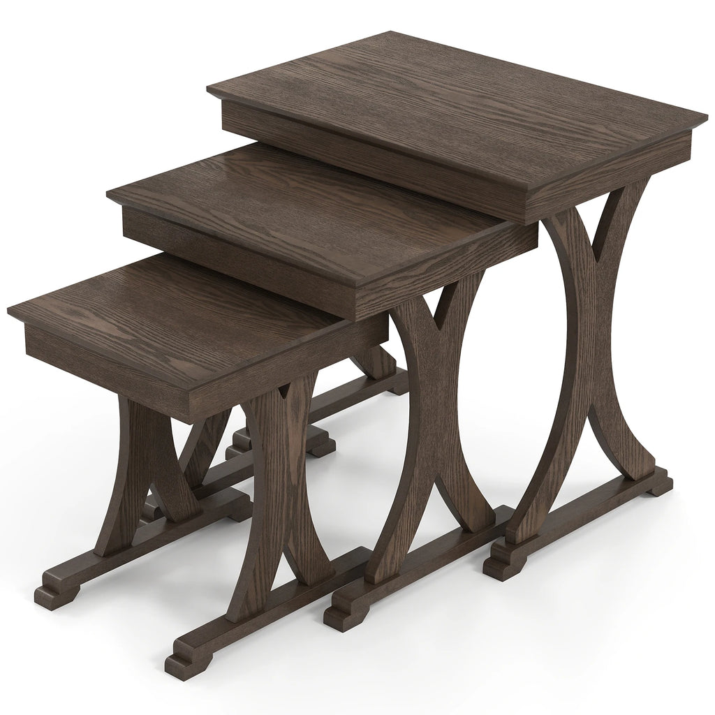 3PCS Nesting Table, Side Table w/ Solid Rubber Wood Legs