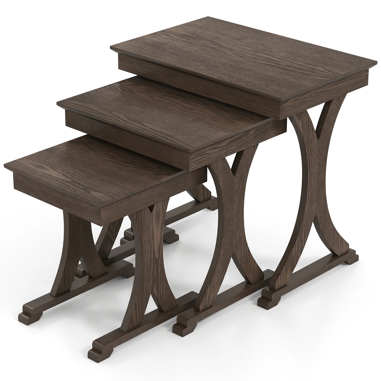 3PCS Nesting Table, Side Table w/ Solid Rubber Wood Legs