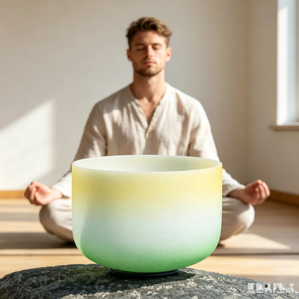 Star Pattern 10 Inch Lemon Yellow Quartz Sound Bowl 432Hz/440Hz for Yoga Meditation Energy Therapy