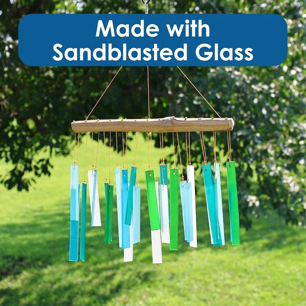 Handcrafted Sandblasted Sea Glass & Driftwood Wind Chimes