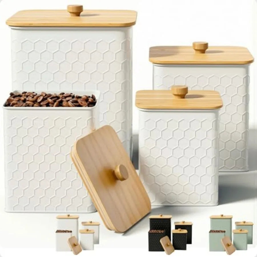 Kitchen Canisters  Set of 4 - Textured Iron with Airtight Lids