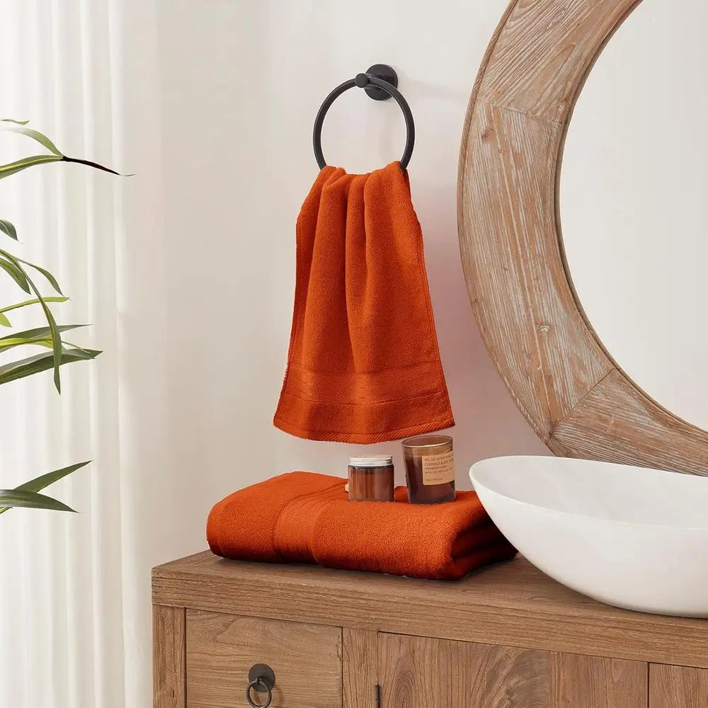 Orange 650 GSM Cotton Bath Towel Set: 6 Pieces with 2 Large Towels, 2 Hand Towels, 2 Washcloths