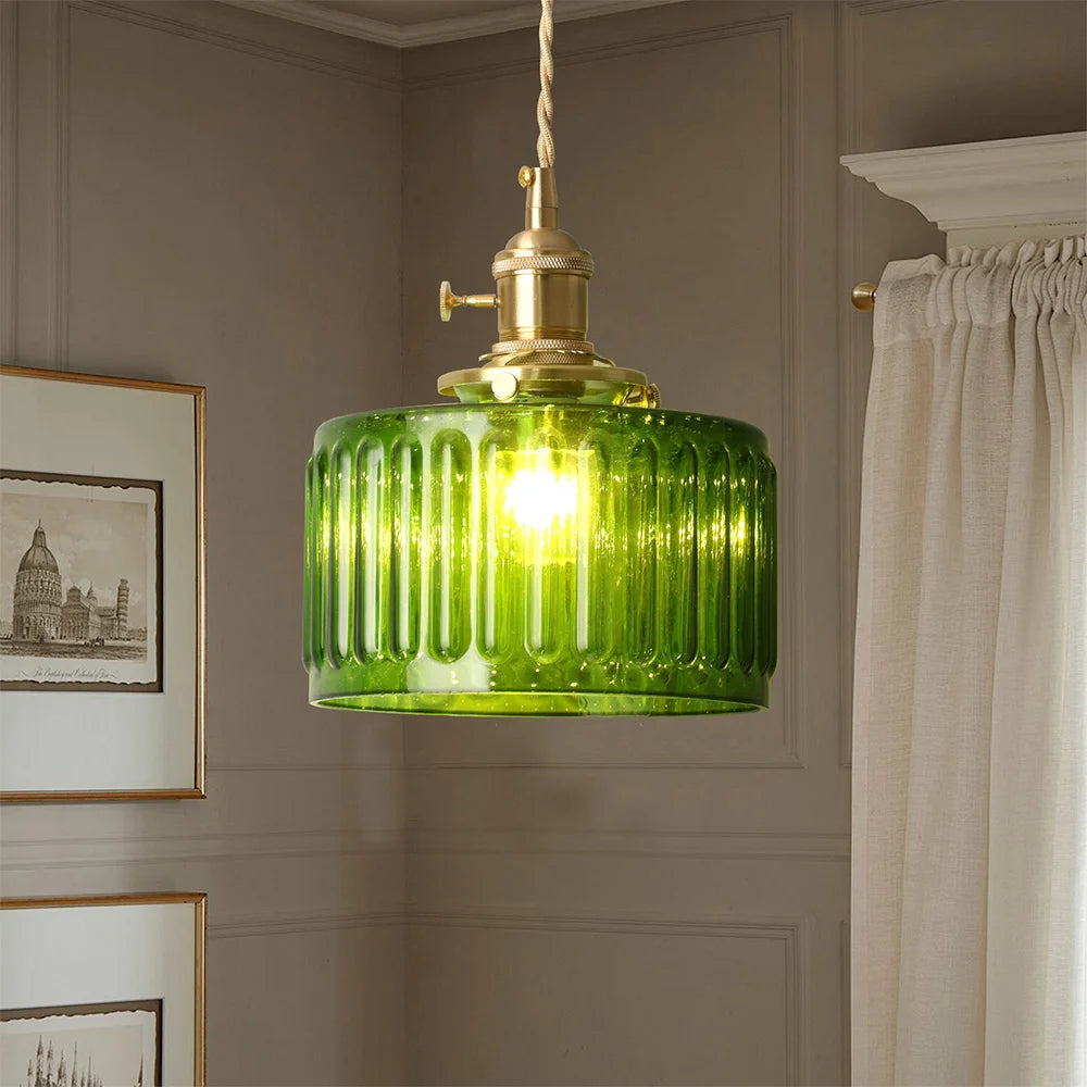 VETRULUS Retro Led Crystal Pendant Light Green Chandelier Modern Hanging