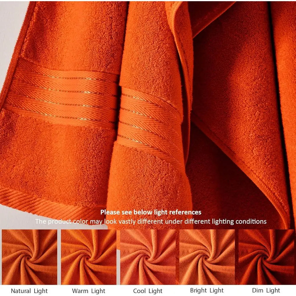 Orange 650 GSM Cotton Bath Towel Set: 6 Pieces with 2 Large Towels, 2 Hand Towels, 2 Washcloths