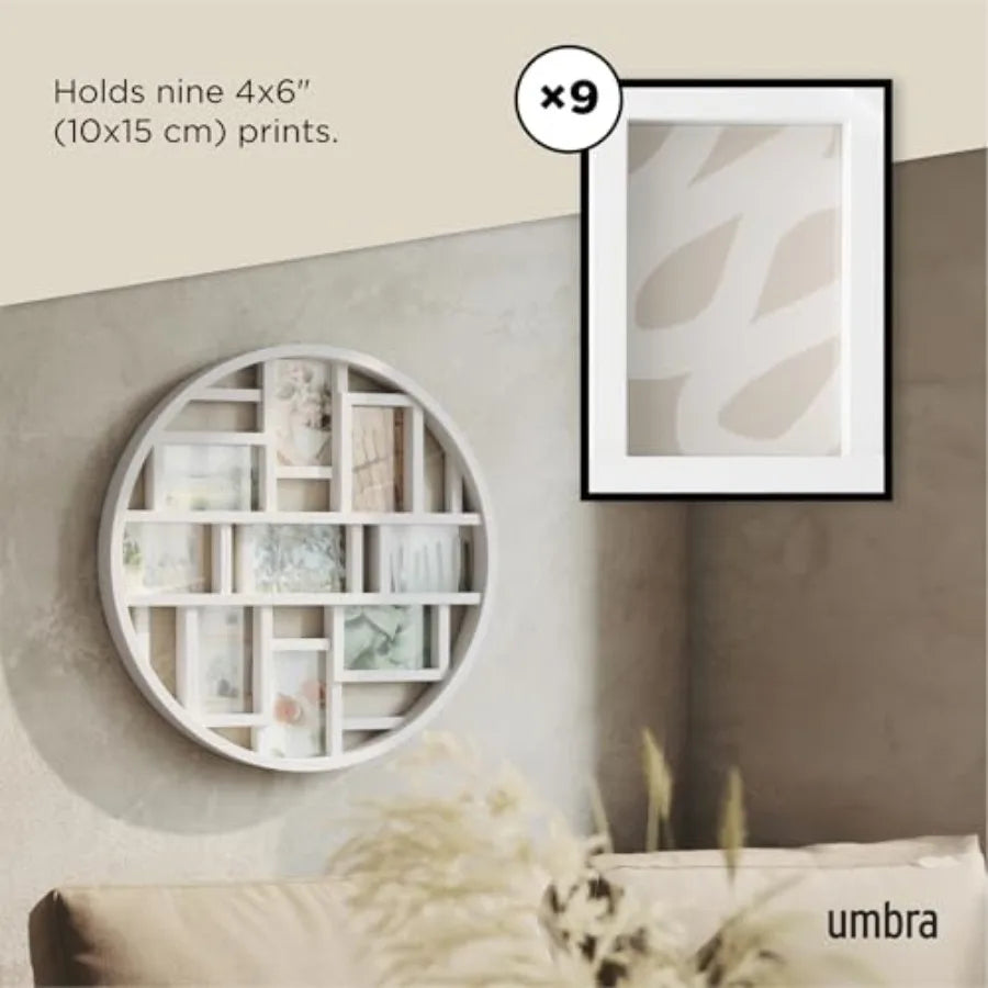 Luna Collage Picture Frame Holds Nine 4x6 Photos Large 22-Inch Diameter