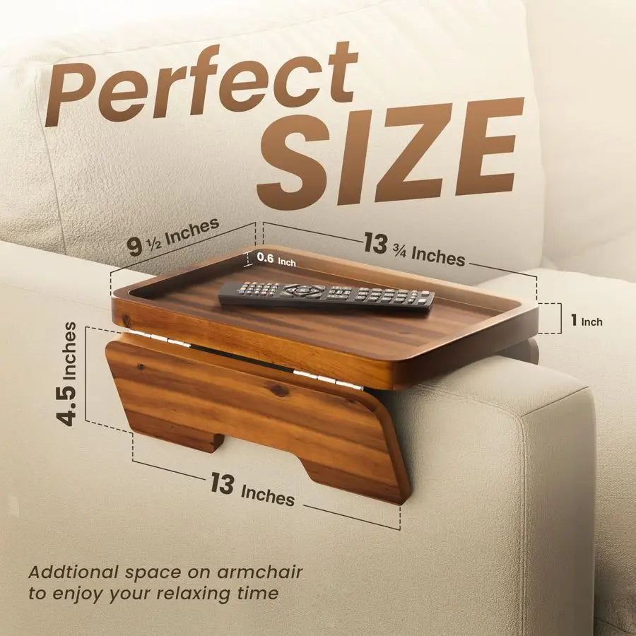 Sofa Armrest Double Hinge Clip On Table Tray Acacia Wood  9.5"D x 13.75"W x 5.5"H
