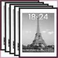 18x24 Picture Frame Set of 5, Display 16x20 with Mat or 18x24 Without, Black Wall Frames