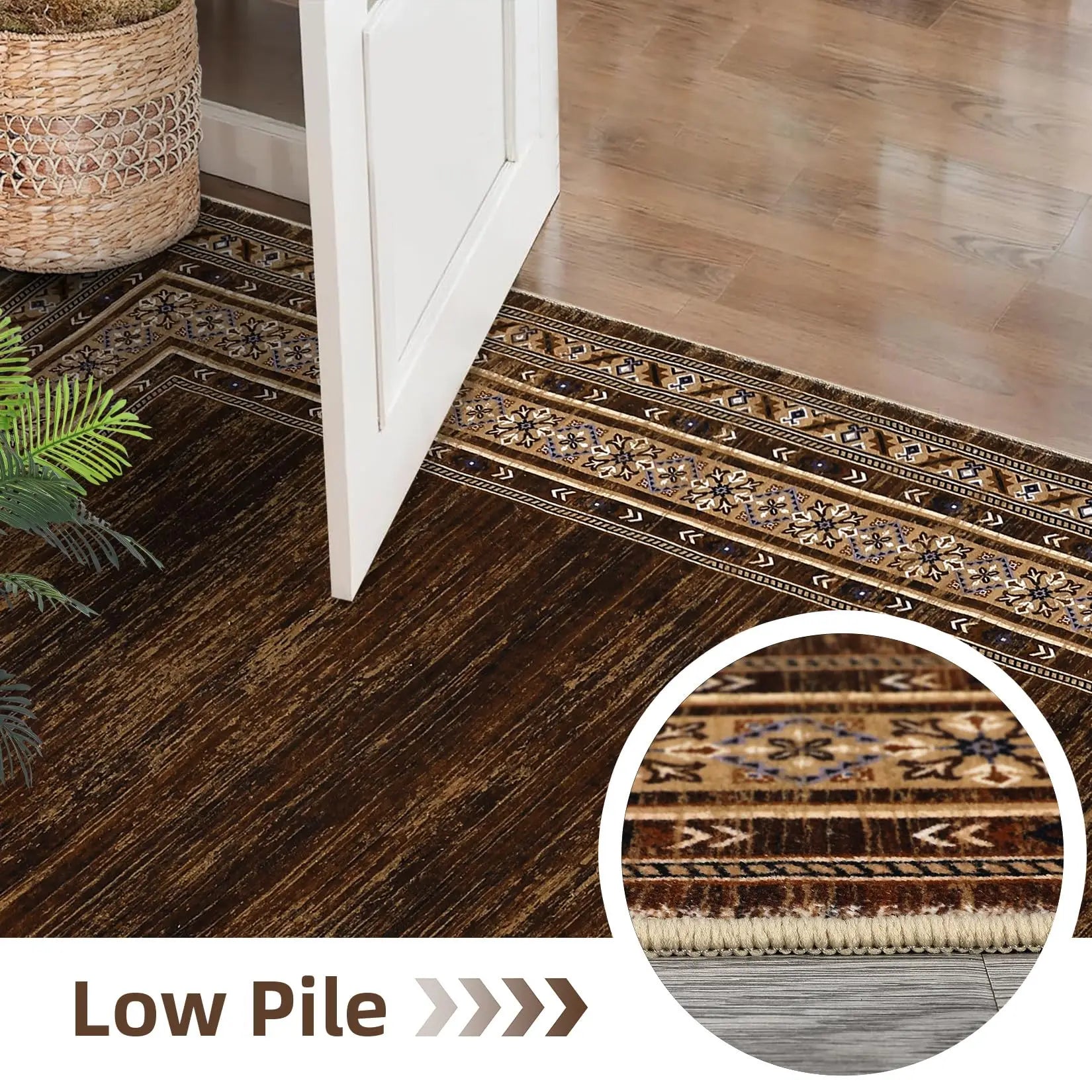 Area Rug 8x10 Washable Rug Brown Modern  Soft Non Slip Throw Carpet Low Pile Bordered  Foldable Thin Rugs