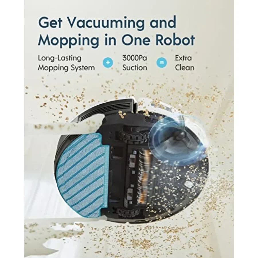 Vac Station Robot Vacuum and Mop for Home Use Plastic, Self-Emptying 3-in-1 Cleaner with 200-Min Runtime, 3000Pa Suction,