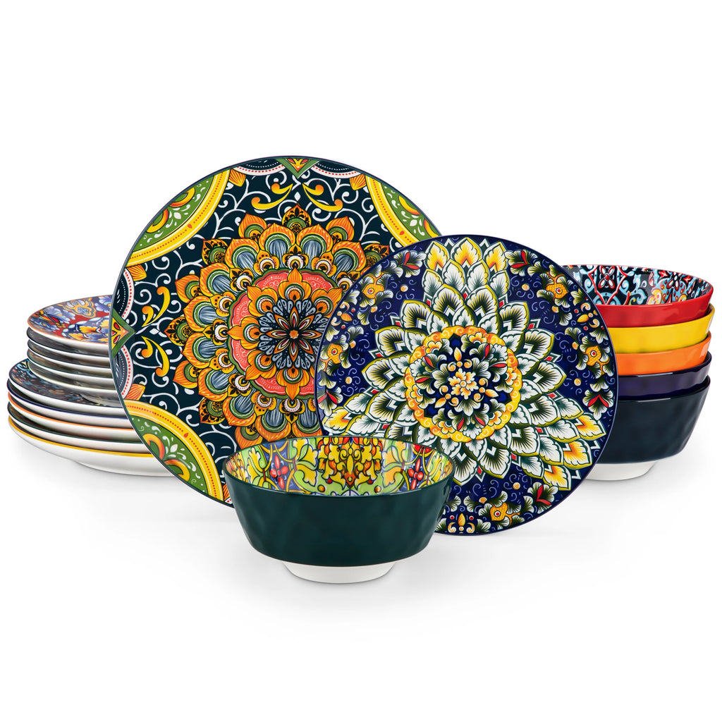 Vancasso 12/16/18/24 Piece Bohemian Stoneware Ceramic Dinnerware Set  Dinner/Dessert Plate/Cereal/Pasta Bowl For 6