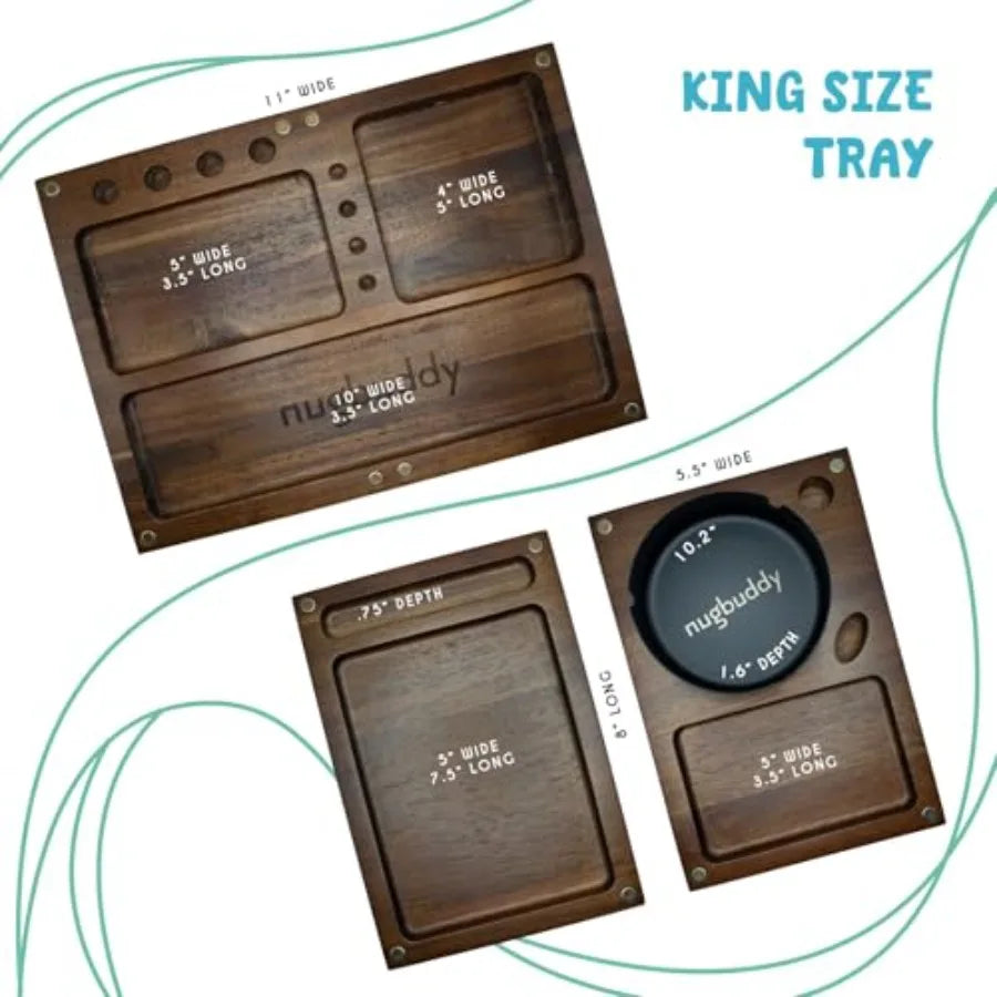 Wooden Rolling Tray 3 in 1 Folding Design Set w Magnetic Lid Big and Small Trays + Removable Metal Tray Portable