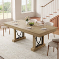 Large 71 Inch Table With 2 Storage Drawers For 6-8, Rustic Wood Kitchen Table, Heavy Duty Base,