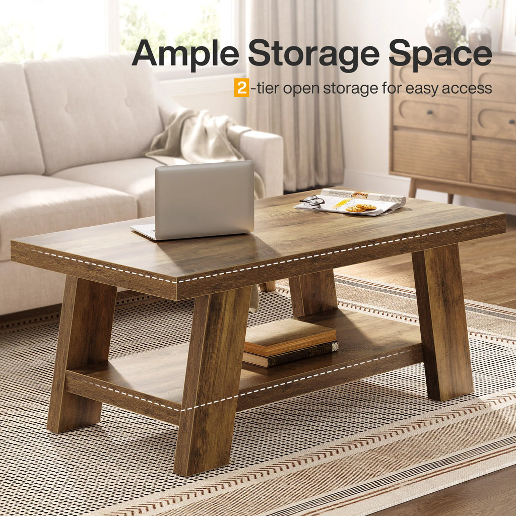 Tribesigns Rectangle Wood Farmhouse Table, Rustic  120 cm , 2-Tier