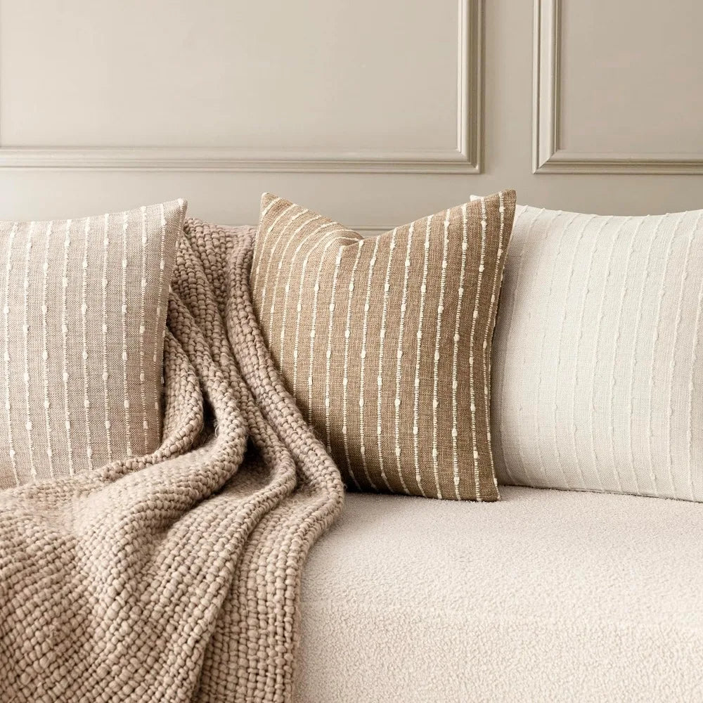 Set of 2 Boho Striped Throw Pillow Covers 20x20 Inch Textured Boucle Cushion