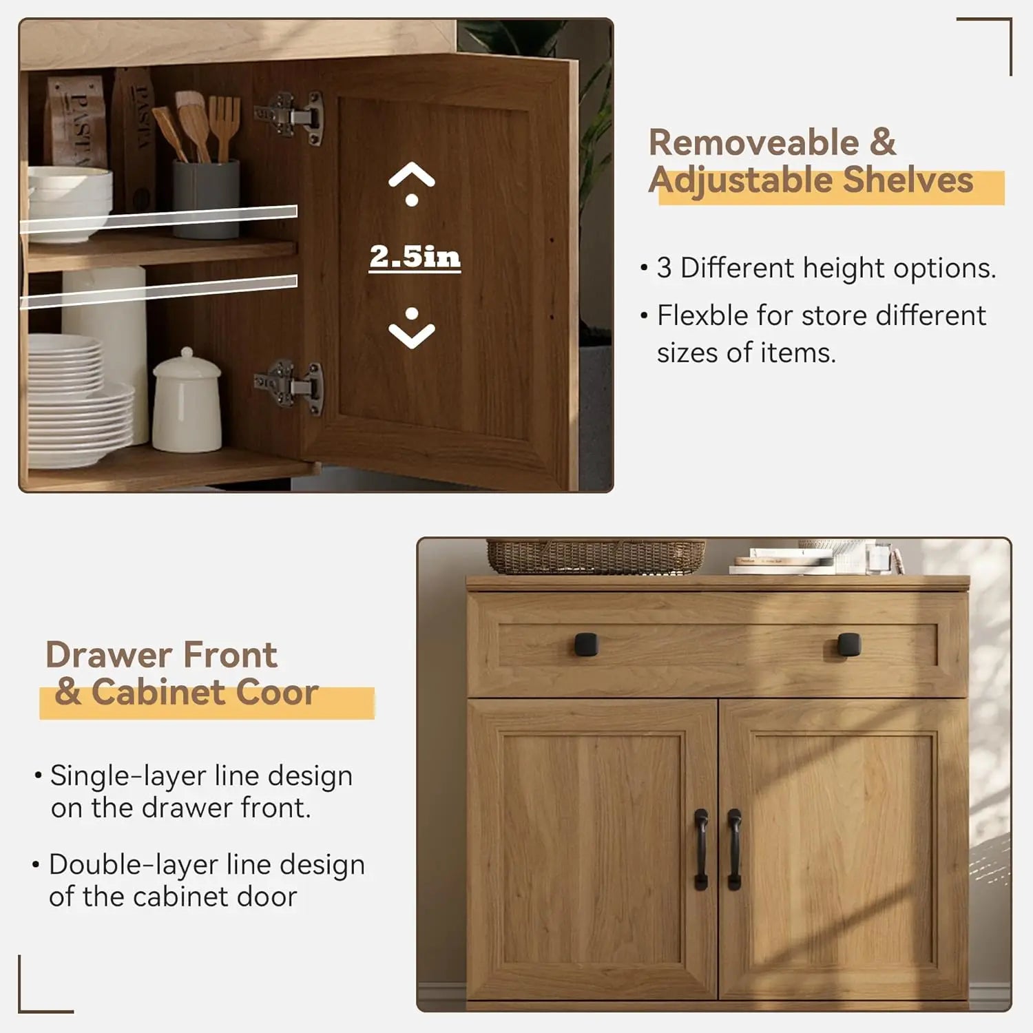 3 in 1 Modern Buffet Cabinet with 2 Doors and 1 Drawer Wood