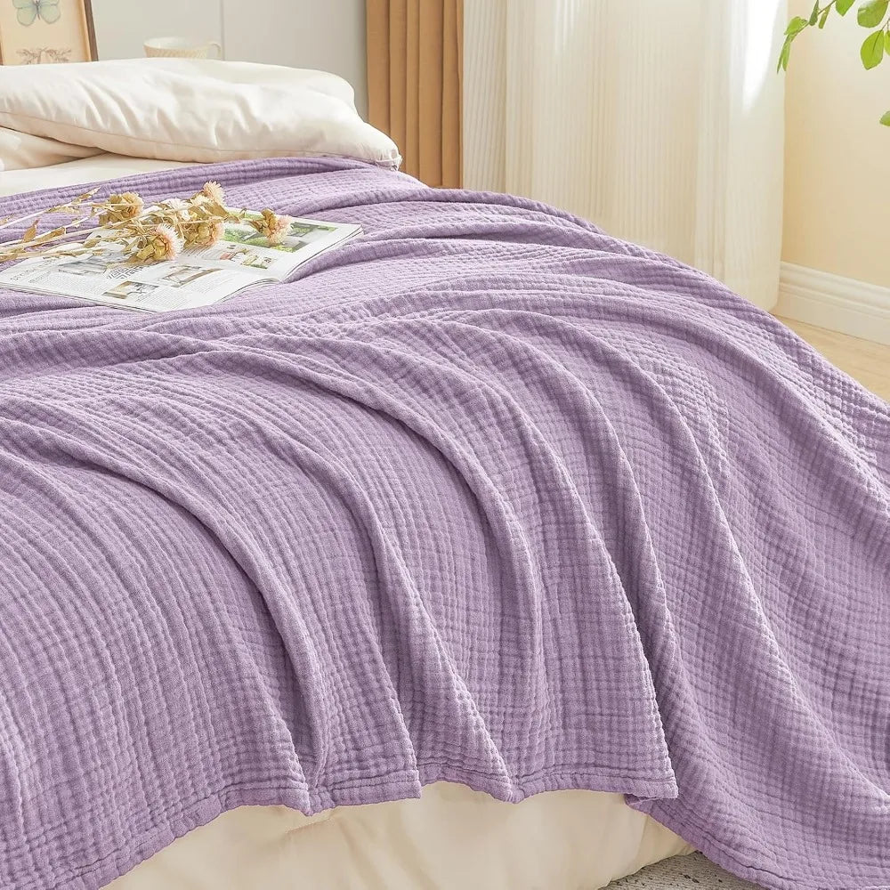 Cotton Muslin Blanket King Size - Soft, Breathable Layering Blanket, 108'x90', All Season Gauze, Lavender