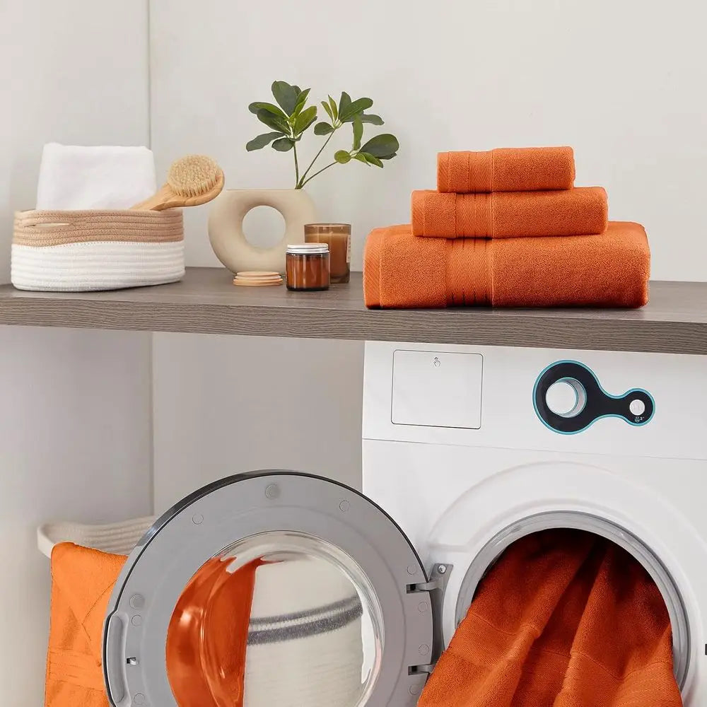 Orange 650 GSM Cotton Bath Towel Set: 6 Pieces with 2 Large Towels, 2 Hand Towels, 2 Washcloths