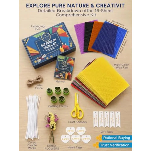 16PCS Natural Beeswax Sheets, Golden & Reusable, Ideal for DIY Candle Making