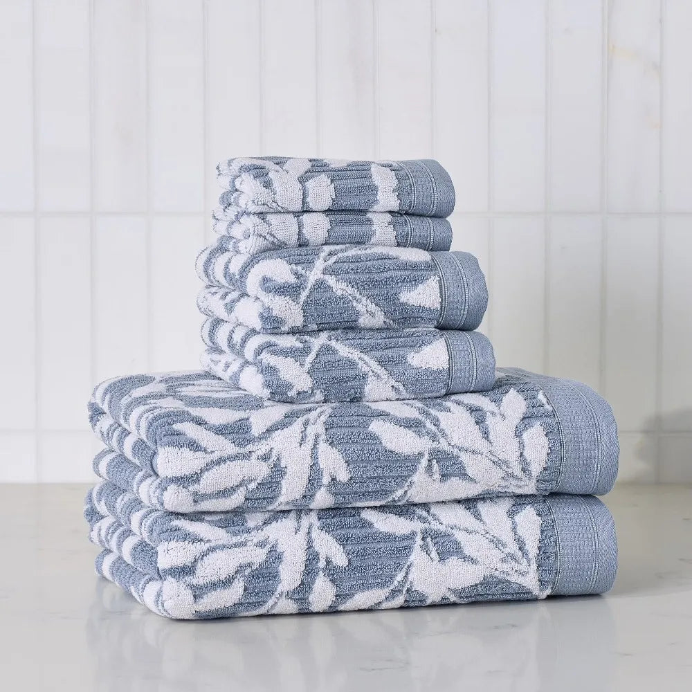 Extra Soft Floral Bath Towel Set Large Quick Dry Bath Sheets Blue Silver and Arctic White Floral Pattern