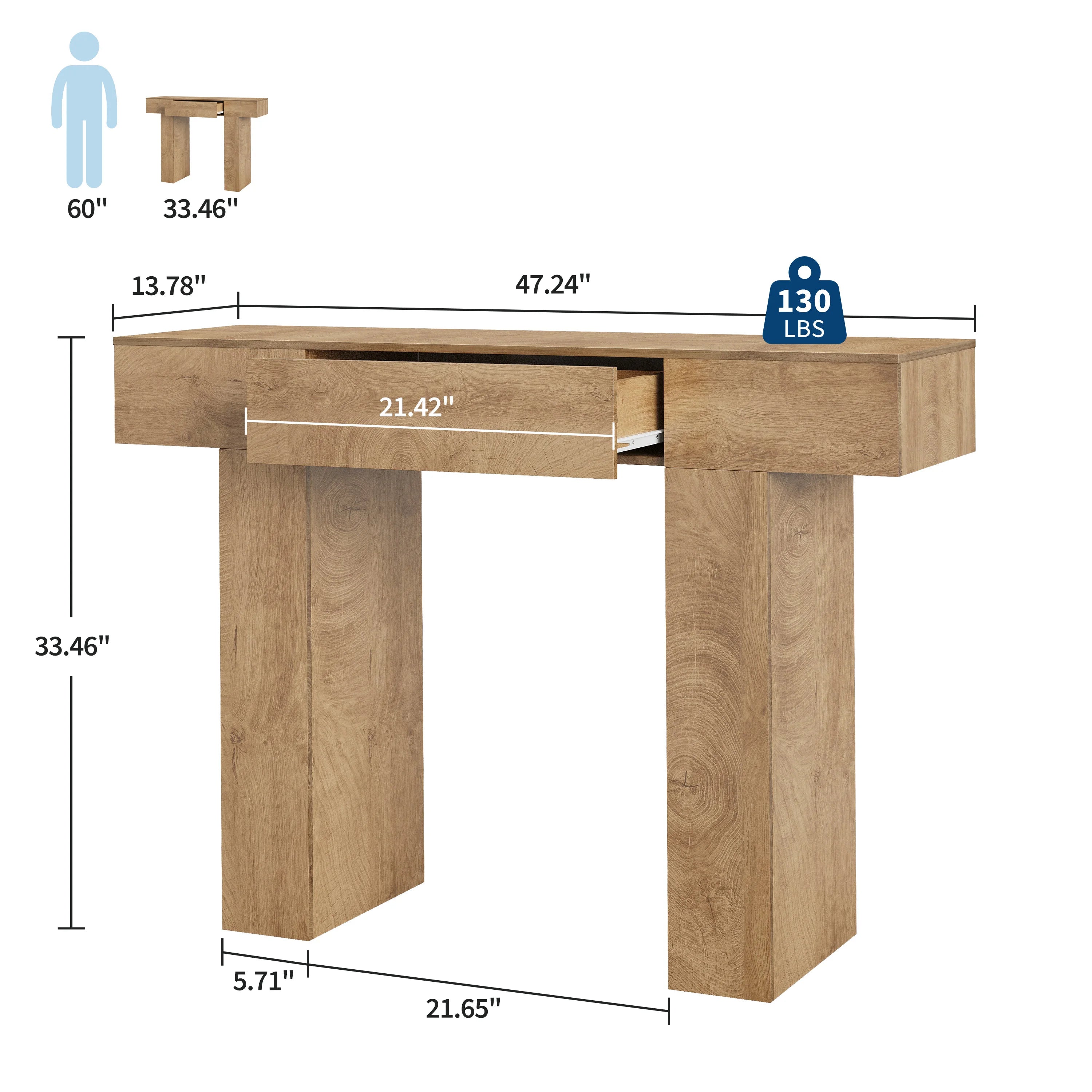 47" Long Console Table with Drawer, Narrow Entryway Table, Charcoal | Wood Rectangular Sofa Table