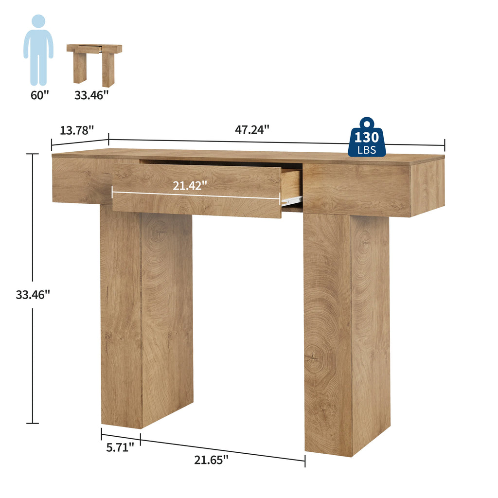 47" Long Console Table with Drawer, Narrow Entryway Table, Charcoal | Wood Rectangular Sofa Table