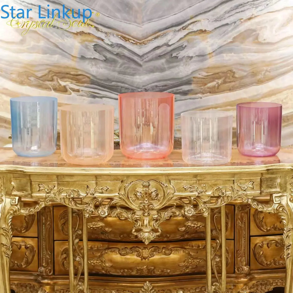 Flash Sale 7-8.5" Five Element Pearl Gradient Quartz Bowl Set for Meditation