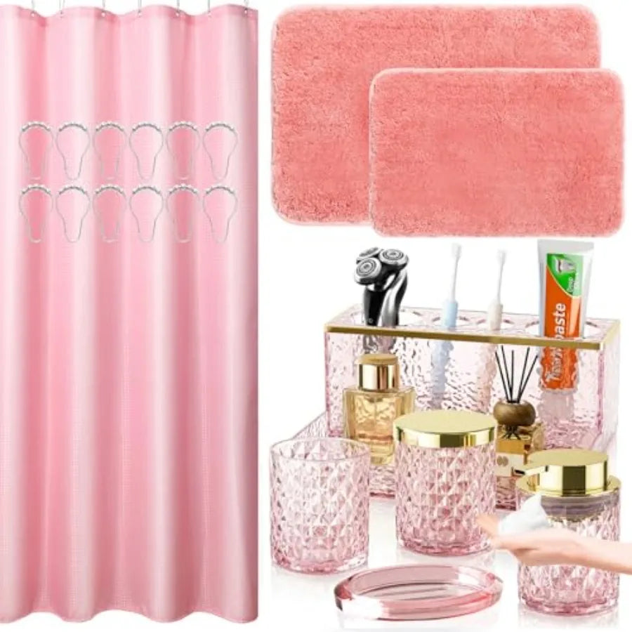 20PCS Glass Vanity set with Shower Curtain and Rugs