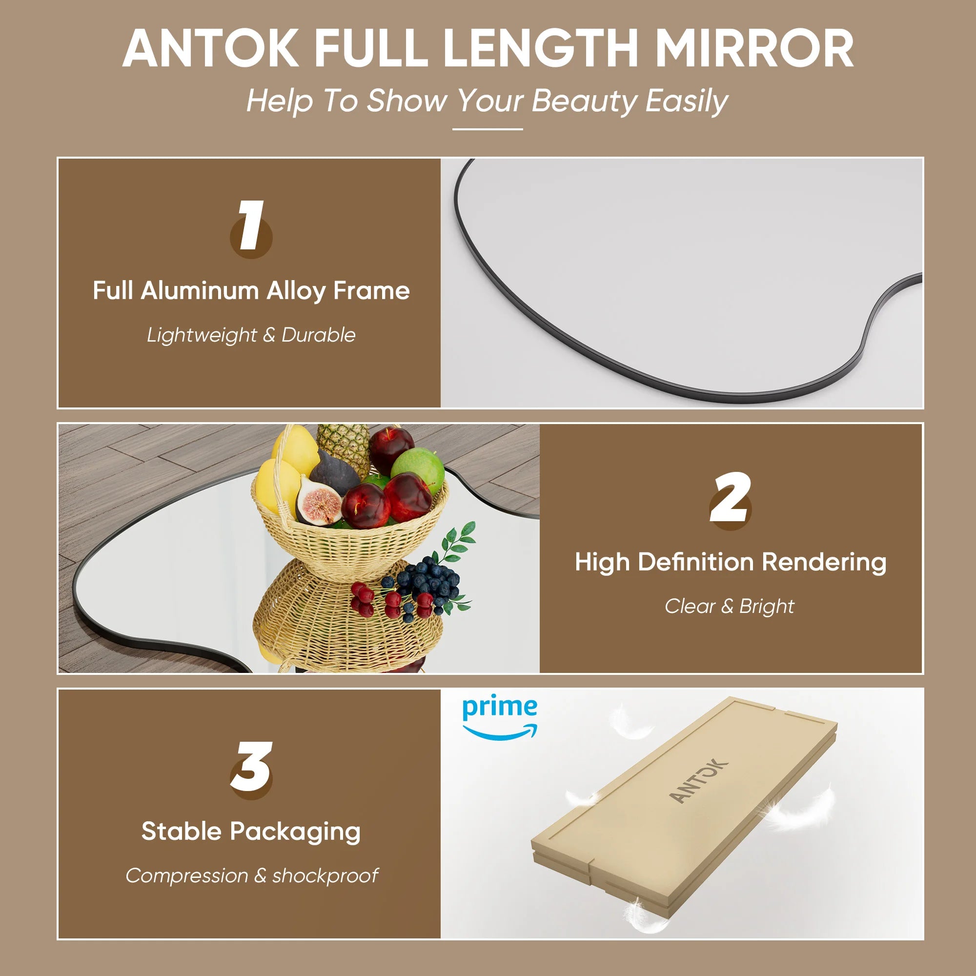 Full Length Mirror, 76"x34" Wavy