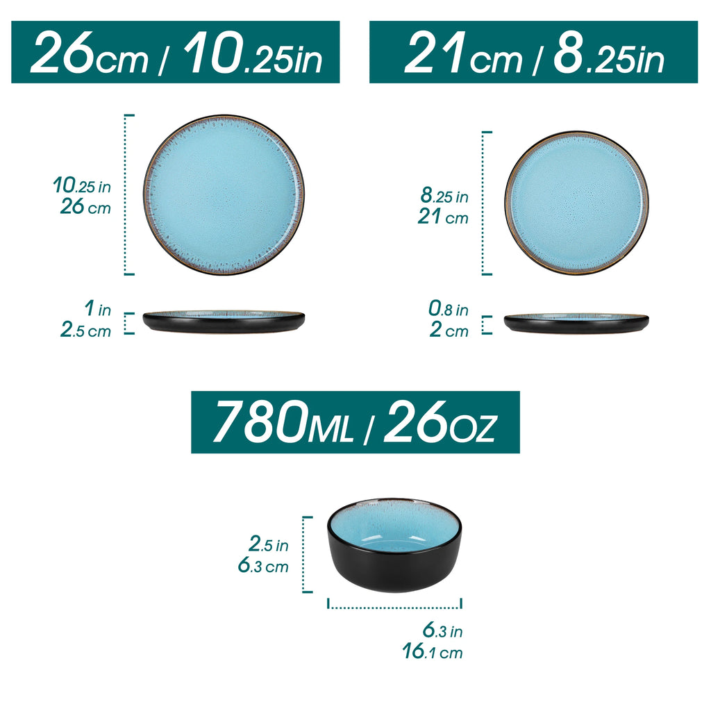 12/16 Piece Ceramic Dinnerware Set Matte Black Stoneware Plates Set with 4/6 Pcs Dinner Plate/Dessert/Bowl/Soup