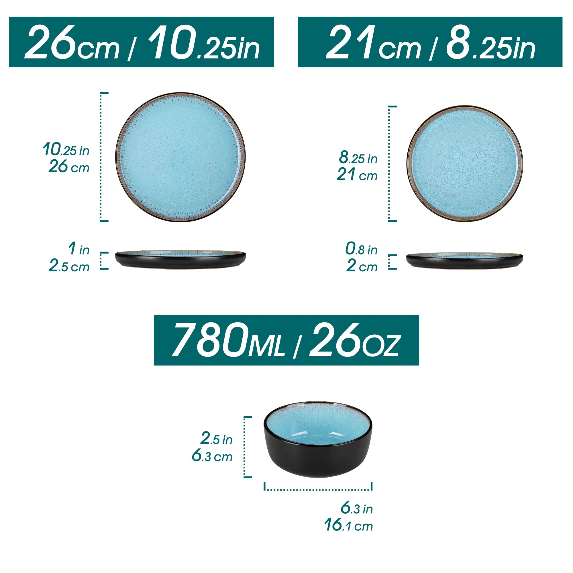 12/16 Piece Ceramic Dinnerware Set Matte Black Stoneware Plates Set with 4/6 Pcs Dinner Plate/Dessert/Bowl/Soup