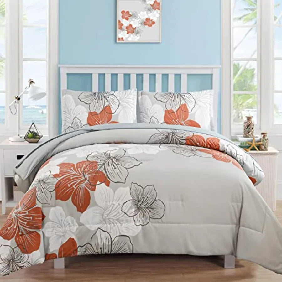 Floral Comforter Set Size, 7 Pieces Bed in a Bag Floral Comforter and Sheet Set, Soft Microfiber