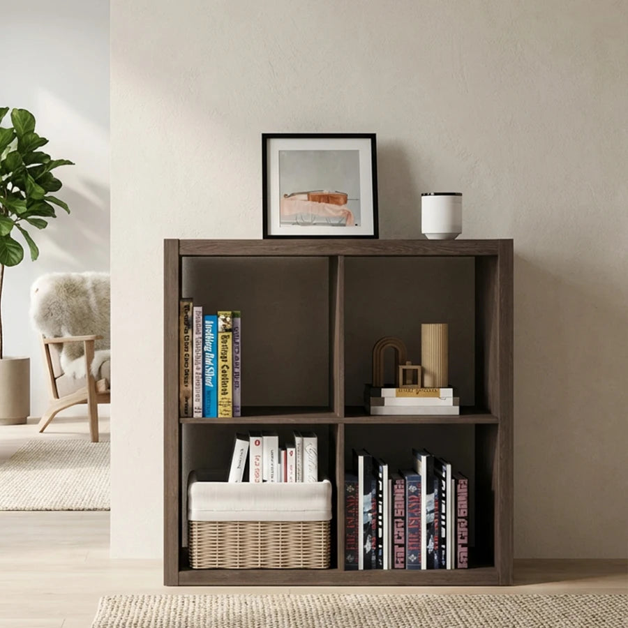 Thick Wooden Frame 4 Cube Storage Organizer Shelf with Anti-Tipping Kits, Reversible Open Back, Horizontal & Vertical Dual-Use. Ideal for  multi-use