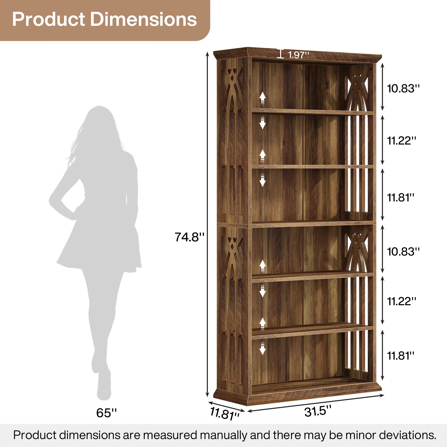 6-Tier Bookshelf, 75-Inch Tall Bookcase Freestanding Display Shelves