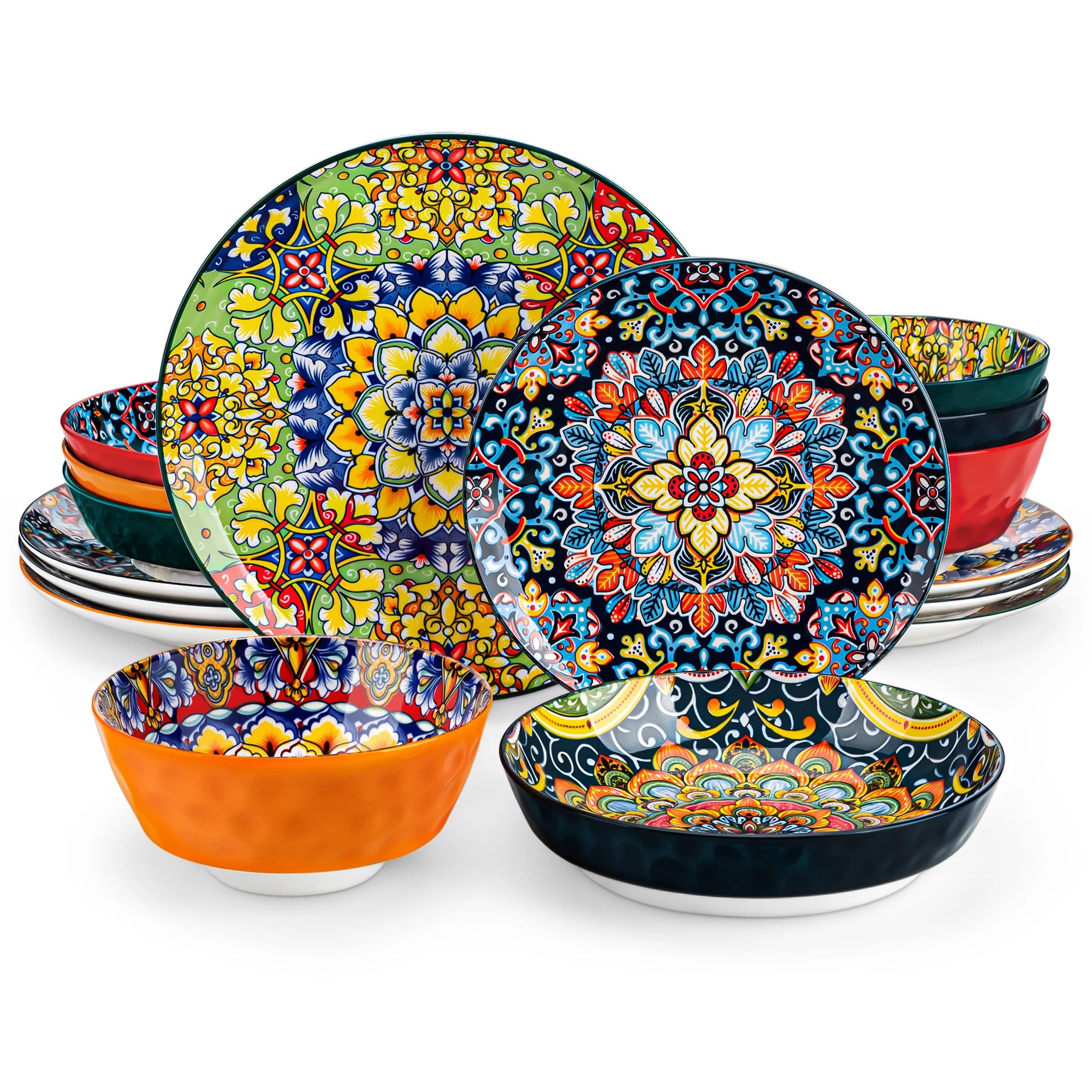 Vancasso 12/16/18/24 Piece Bohemian Stoneware Ceramic Dinnerware Set  Dinner/Dessert Plate/Cereal/Pasta Bowl For 6