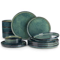 Vancasso 12/24/36 Black Green Reactive Glaze Piece Dinner set Vertical edge 4PCS Dinner Plate/ Dessert/Bowl