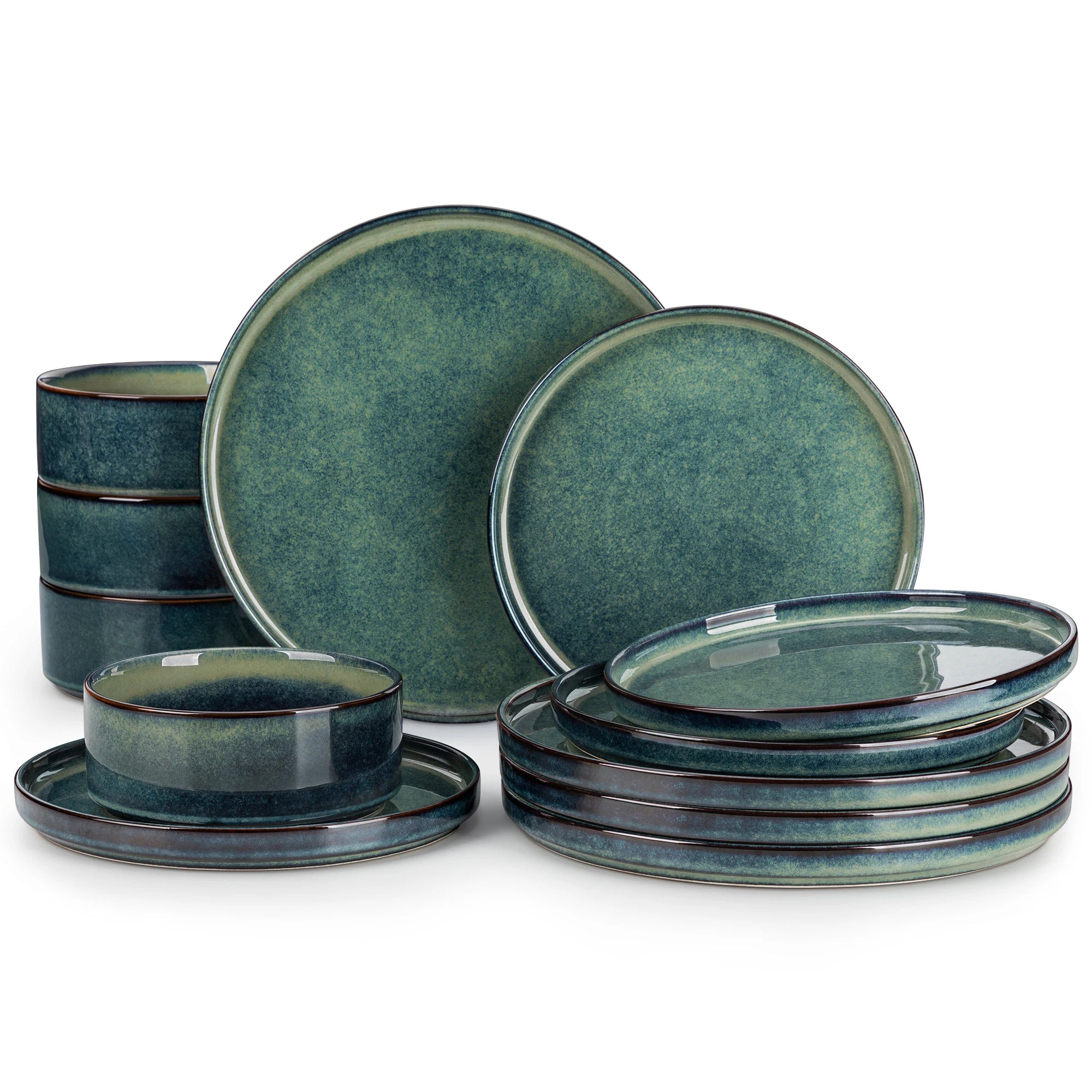 Vancasso 12/24/36 Black Green Reactive Glaze Piece Dinner set Vertical edge 4PCS Dinner Plate/ Dessert/Bowl