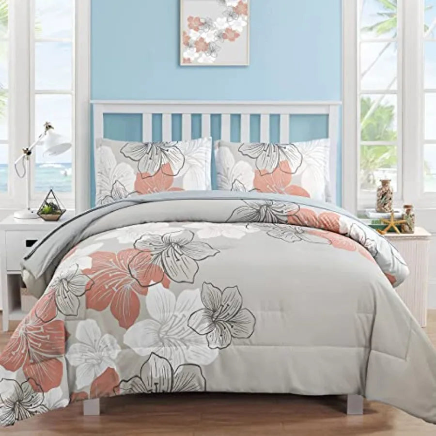 Floral Comforter Set Size, 7 Pieces Bed in a Bag Floral Comforter and Sheet Set, Soft Microfiber