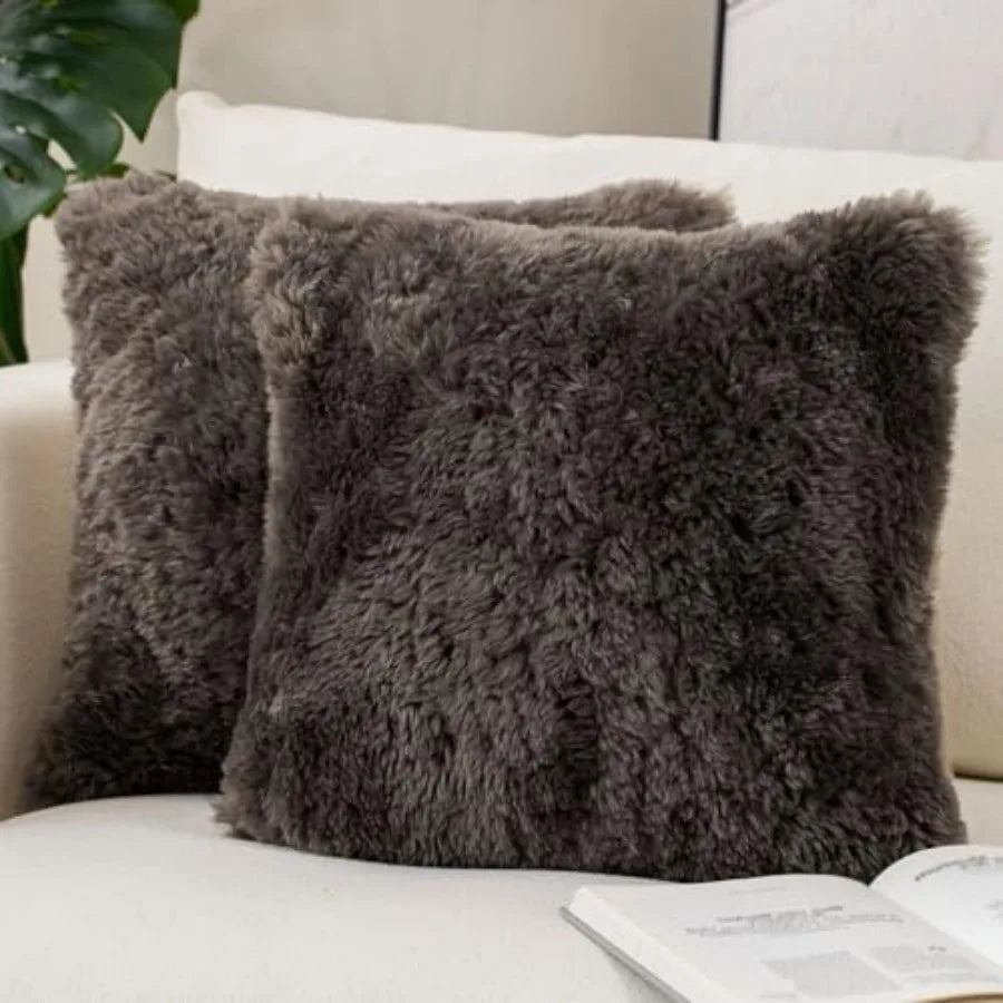Pack of 2 Ultra Soft Plush Faux Fur Pillow Covers Fuzzy Fluffy Throw Pillows
