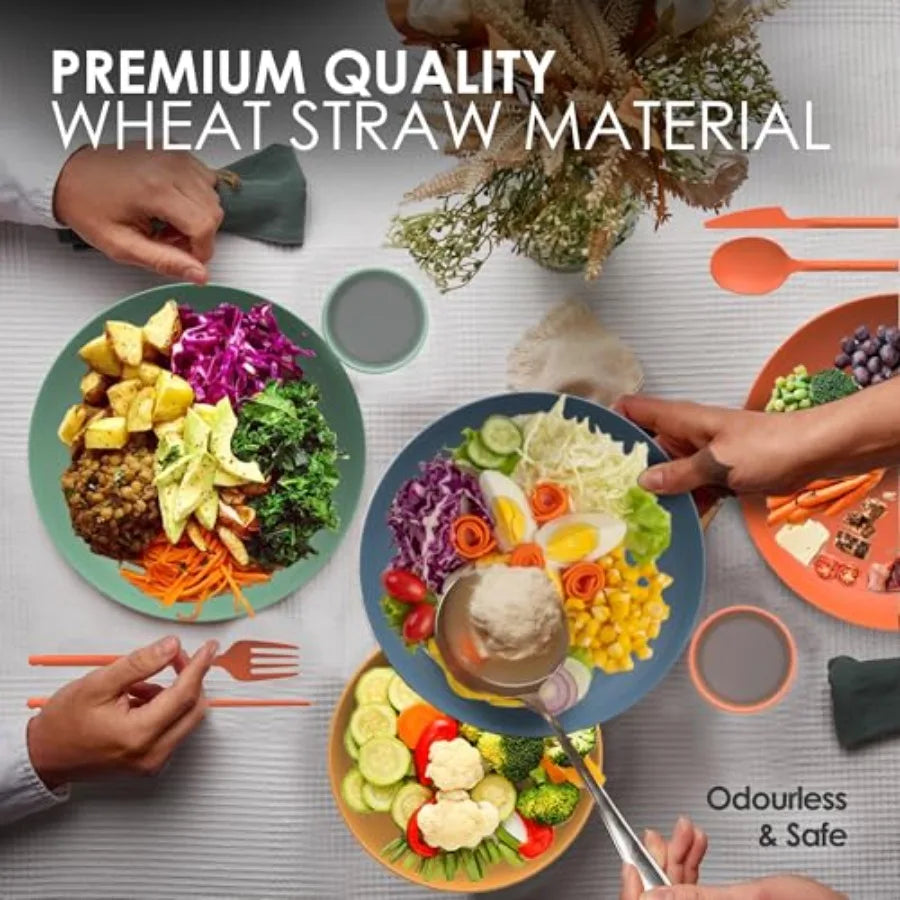 Wheat Straw Dinnerware Sets For 4 - Camping Plates Cups And Bowls Set - Dishwasher Microwave Safe Dishes