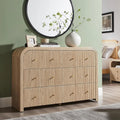 Fluted Wood, Wide, Curved 6 Drawer Dresser Bedroom 54in TV Stand Living Room Hallway Oak