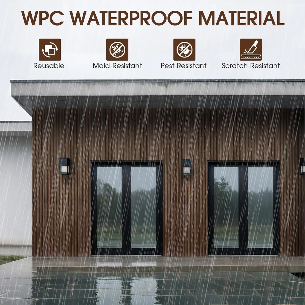 WPC Slat Wall Panels 8 Pack 96"x6" Fluted Wall Paneling  - Low Grille Walnut