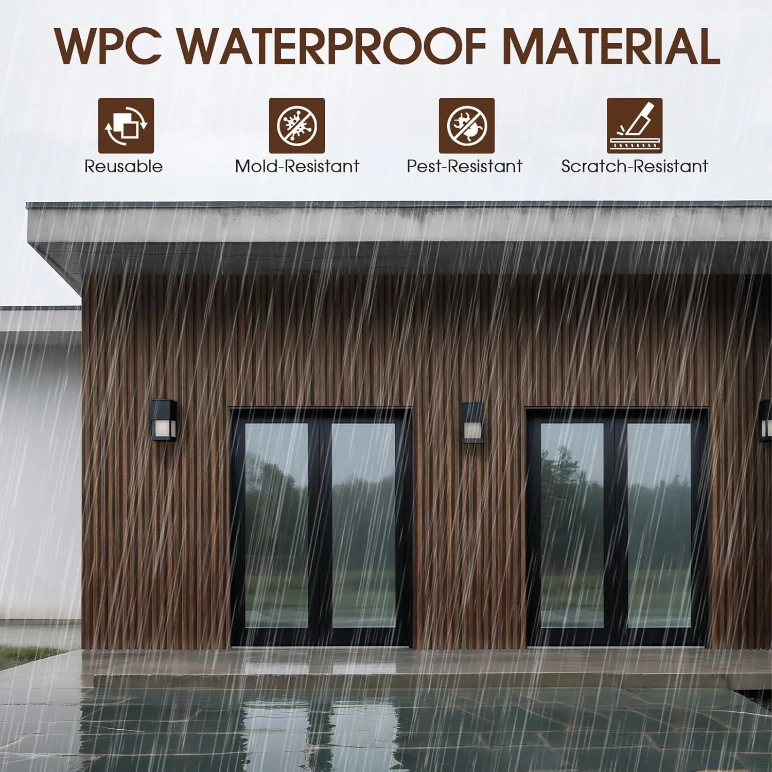 WPC Slat Wall Panels 8 Pack 96"x6" Fluted Wall Paneling  - Low Grille Walnut