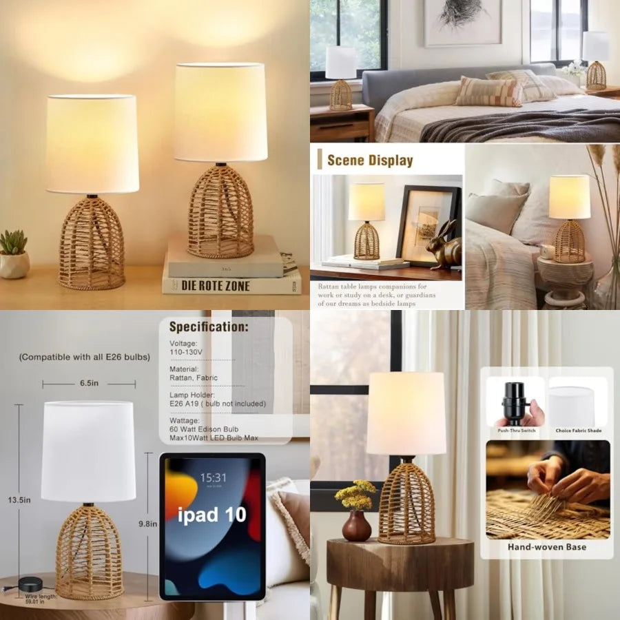 Rattan Lamp Boho Lamps Set of 2-3.75" Mini Table Lamp