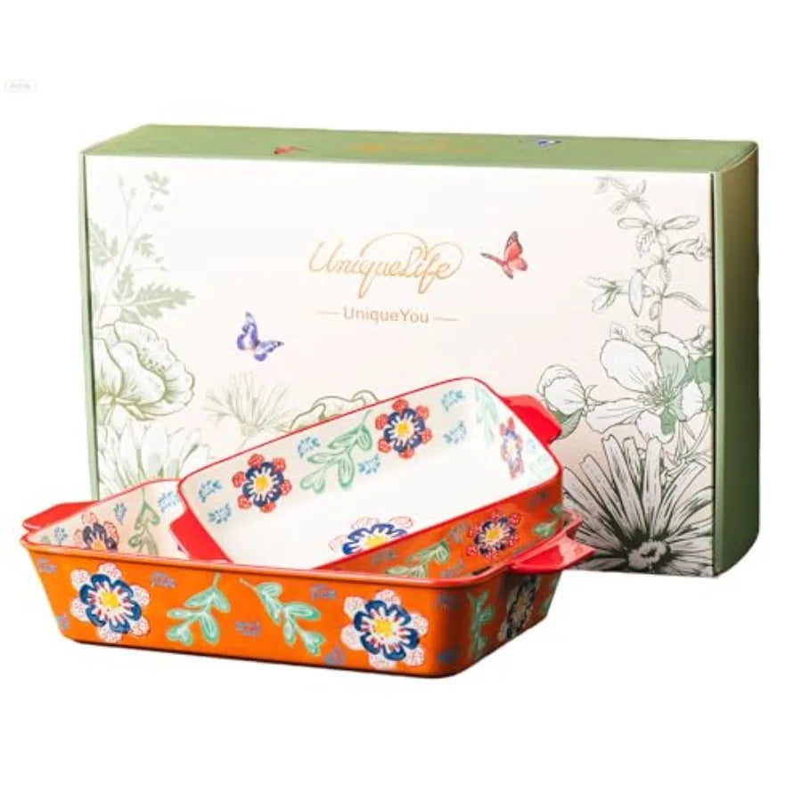 Ceramic Baking Dish Set of 2 with handles, 3QT and 1.2QT  Oven, Oven Safe