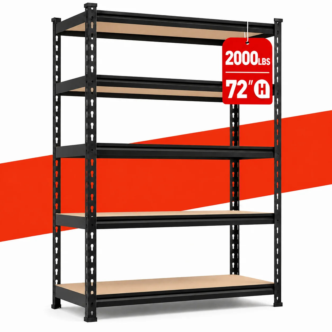 Extra-Wide Heavy-Duty Five-Tier Metal Storage Rack with 2000 Lbs Load Capacity, Adjustable Steel Shelving Unit 72-Inch Freestanding Shelf