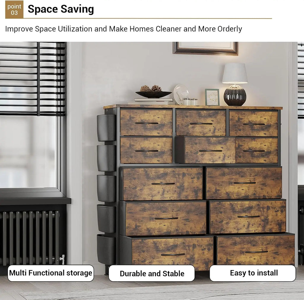 12-Drawer Dresser with Side Pockets,