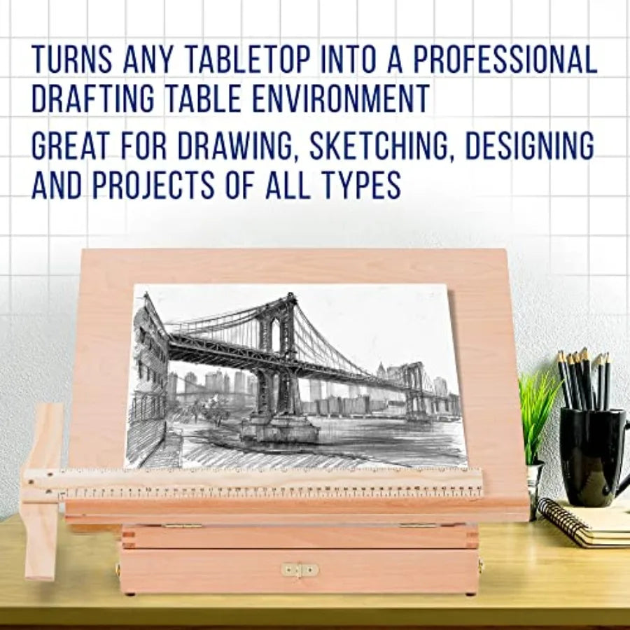 Large 20-1/2" x 16" Wooden Adjustable Table Top Easel for Painting and Drawing - with 5 Angles